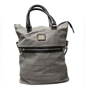 Anne Klein black/white plaid zipper front handle/detachable strap large tote.